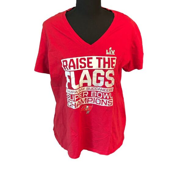 Tampa Bay Bucs Superbowl LIV V Neck Women’s 2XL Red Short Sleeve Shirt - Picture 1 of 5